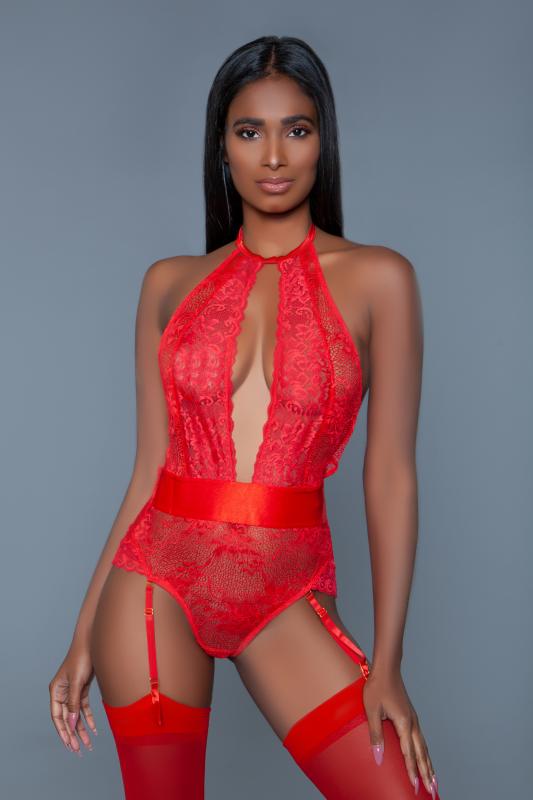 Ophelia Straps-Bodysuit aus Spitze - Rot