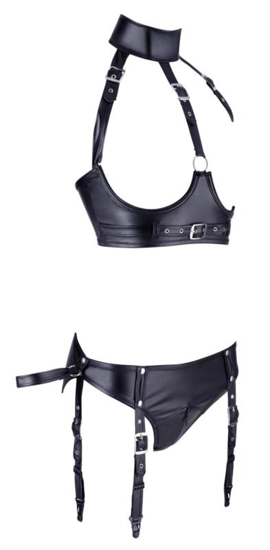 Schwarzes Leder-Harness und Slip