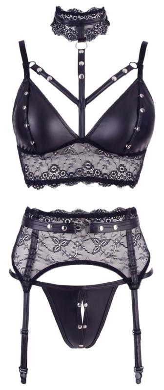 Schwarzes Spitzen-Dessous-Set