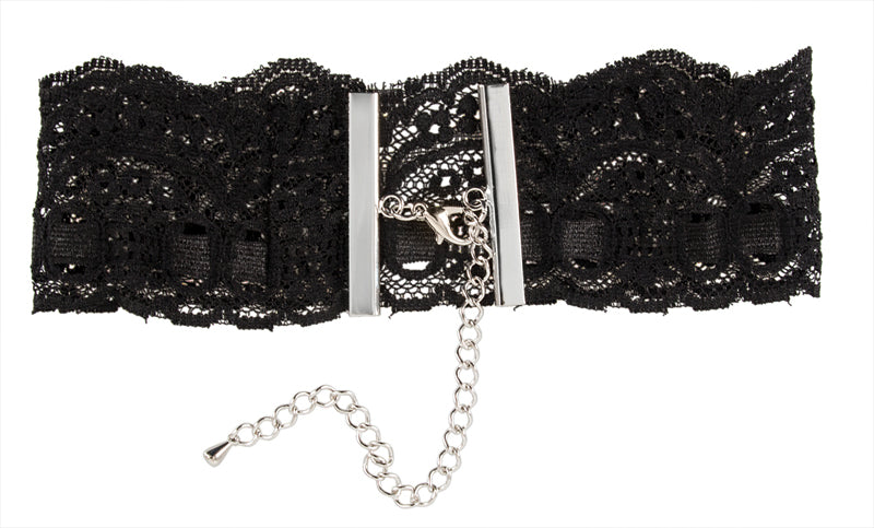 Schwarzer Spitzen-Choker mit Kette