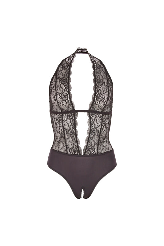 Schwarzes Spitzen-Bodysuit, erotisch