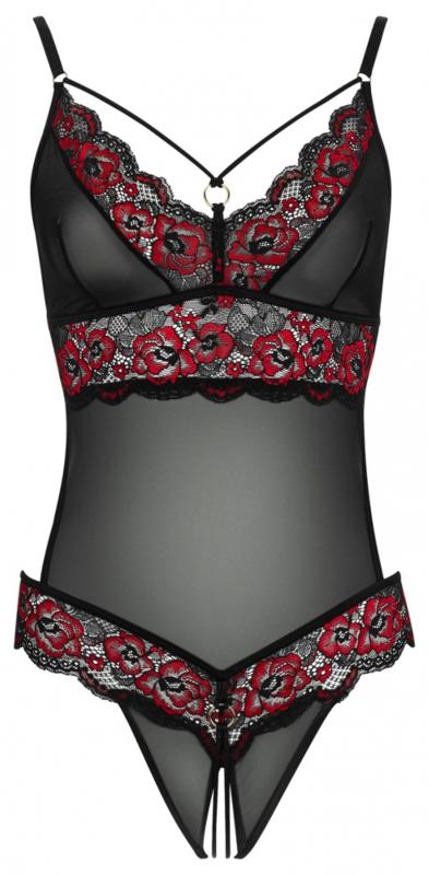 Schwarzes Dessous mit roter Spitze