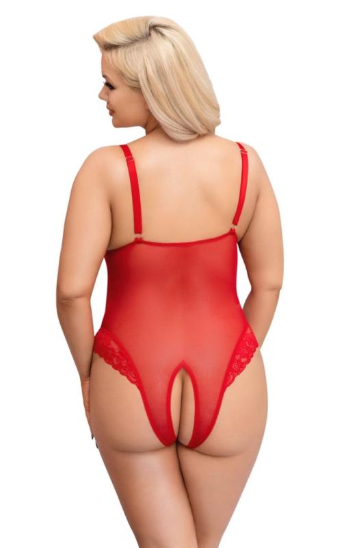 Frau in rotem Dessous-Bodysuit