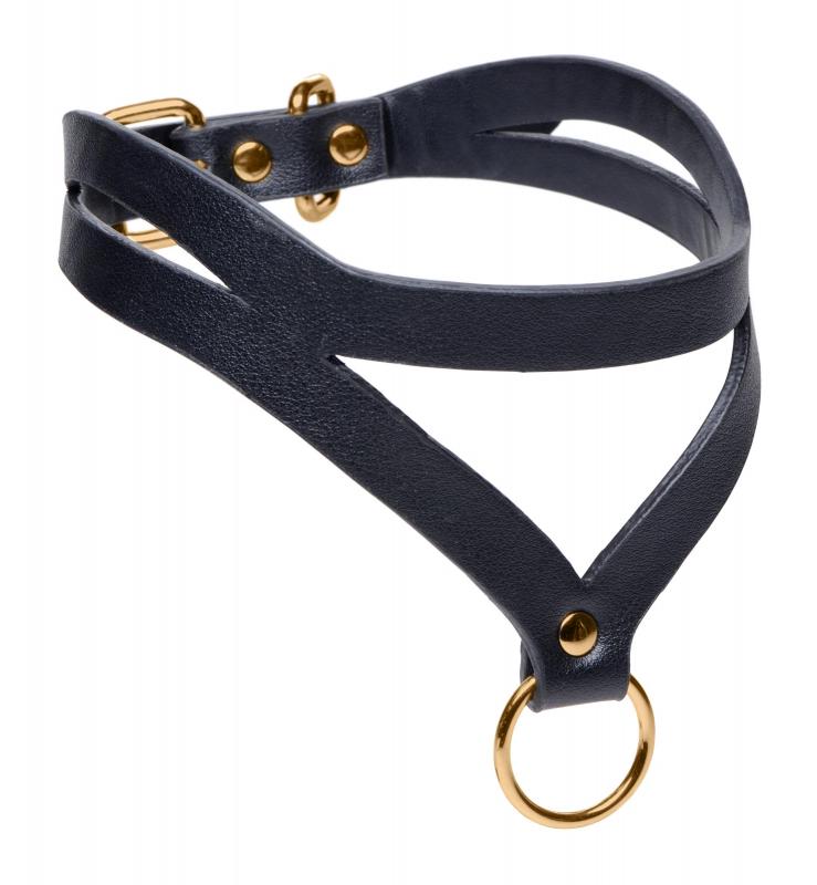 Schwarzes Leder-Harness, Metallringe