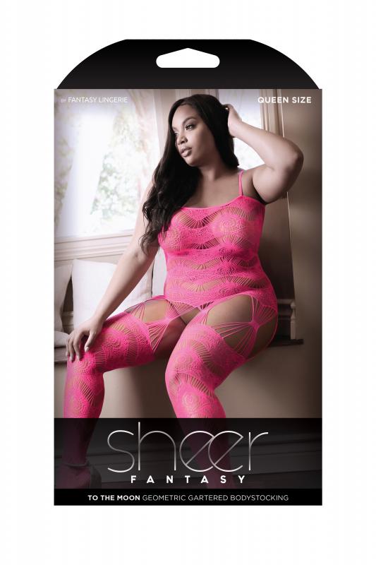 Frau in pinker Netz-Bodystocking