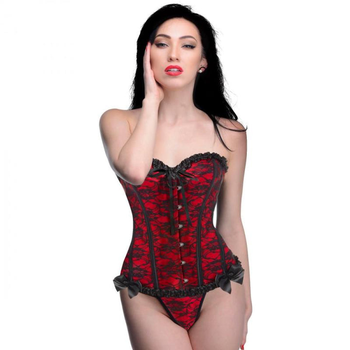 Scarlet Seduction Spitzenkorsett & Tanga - Schwarz/Rot