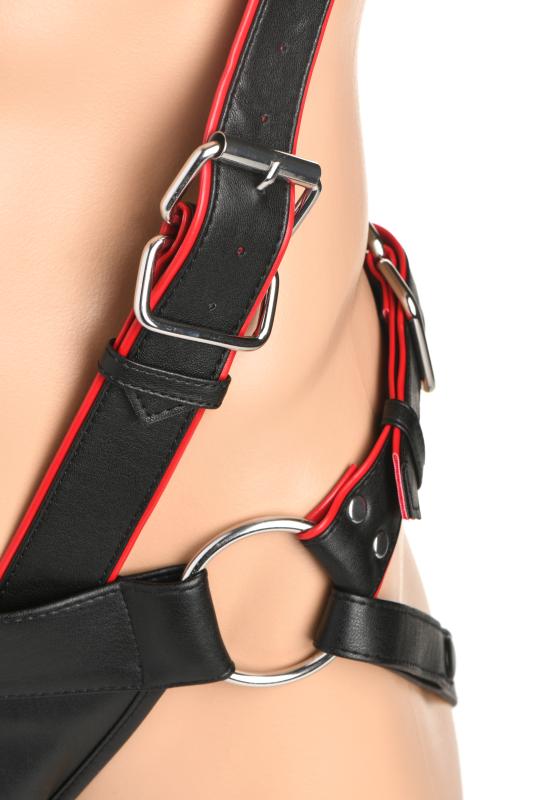 Schwarzes Leder-Harness, rote Details