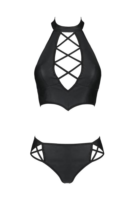 Schwarzes Leder-Bikini-Set